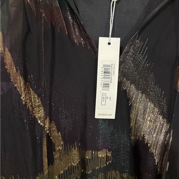 Trina Turk Black Dress with Gold and Green Accents matalic design size xs - Picture 7 of 13